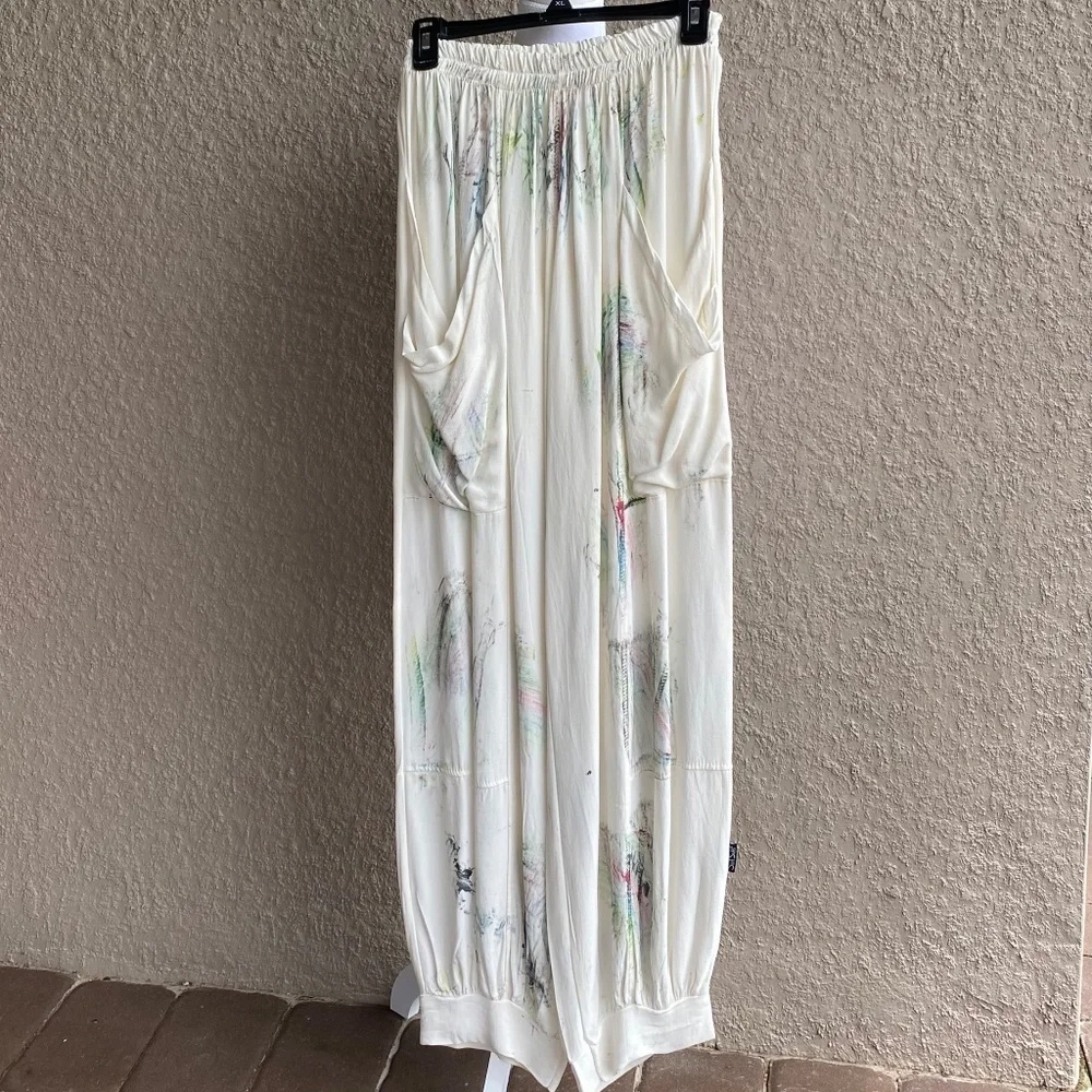 Sarah Santos Cream Wide Leg with Cuffs Pants Sz S - Picture 4 of 9